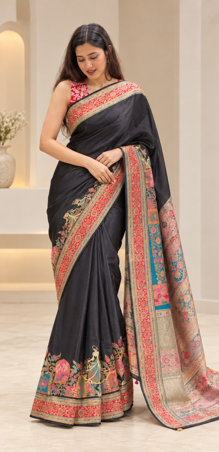 Dola Silk with Meenakari Border