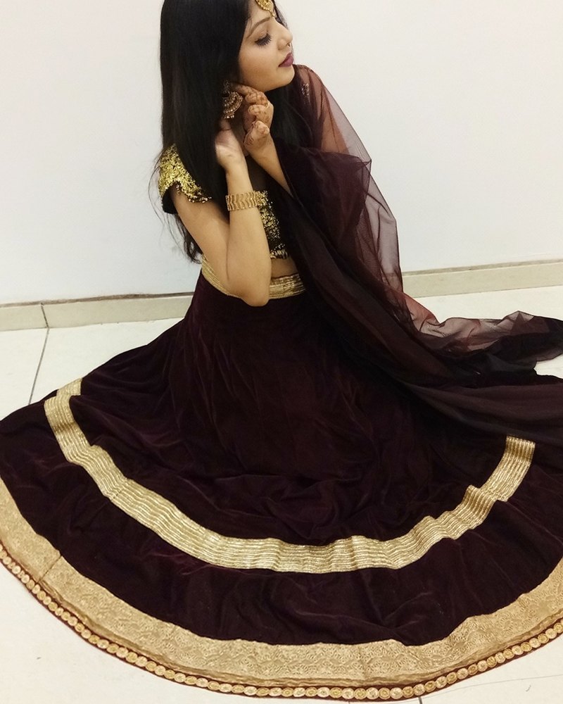 Wine Flared Anarkali Gown