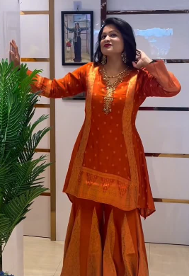 Rust Orange Festive Embroidered Suit Set
