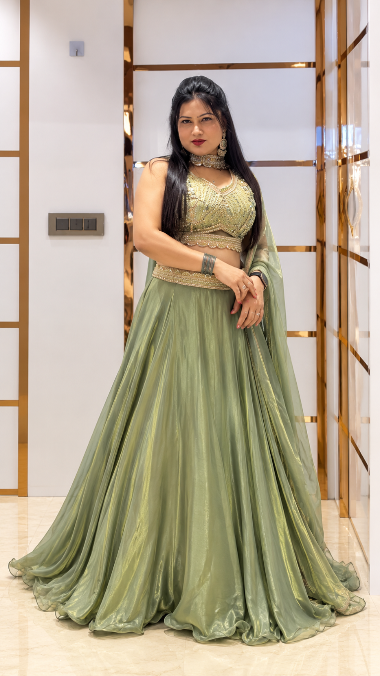 Sage Green Embroidered Lehenga Set